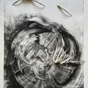 "Benthic Elegies (Human Ecotone 023b)," Monoprint; Porcelain Ceramic, Charcoal, Graphite, Putty, by Patti Jordan - SOLO EXHIBITION AWARD