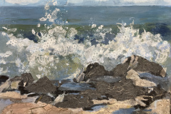 Carol Hutchinson, "Spray," Mixed Media (Acrylic with Collage) on Wrapped Canvas, 19.5"x25.5"x1.5", NFS