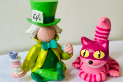 Daniella S.  Duarte, "Tea Time," Air Dry Clay, Paint Mad Hatter 4"x3" Cat 2"x3", NFS