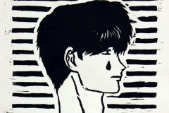 Sophia Nehmer, "Crying Man," Linoleum Print, 9"x12", $40