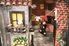 August Roy, "Illuminated Alley," Cardboard, Acrylic and Air Dry Clay, 10.5"x13"x8", NFS