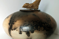 Raku Lidded Jar, Stoneware, by Sandra Kosinski