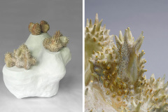 Emily Loughlin, Pando IV, V and XVI (Pedestal Grouping), Glazed Ceramic and Gold Luster on Custom Plaster Pedestal