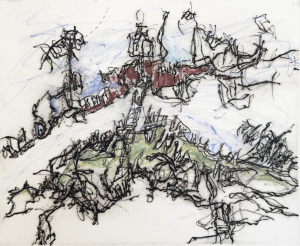 Detached, Intaglio Print with Drawing, by Linda Mead