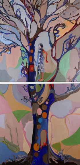 OxanaKovalchuk_-Evolving_OilOnCanvasWithCollageElements_44x22_2024-1
