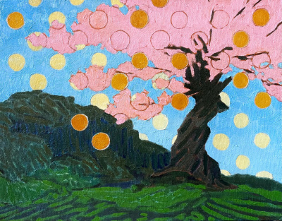 "Cherry Blossoms," by Wes Sherman, Oil on Board